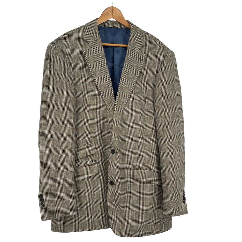 Oak Hill DXL Mens Plaid Linen‎ Blend Blazer Jacket 42/44L Classic Office